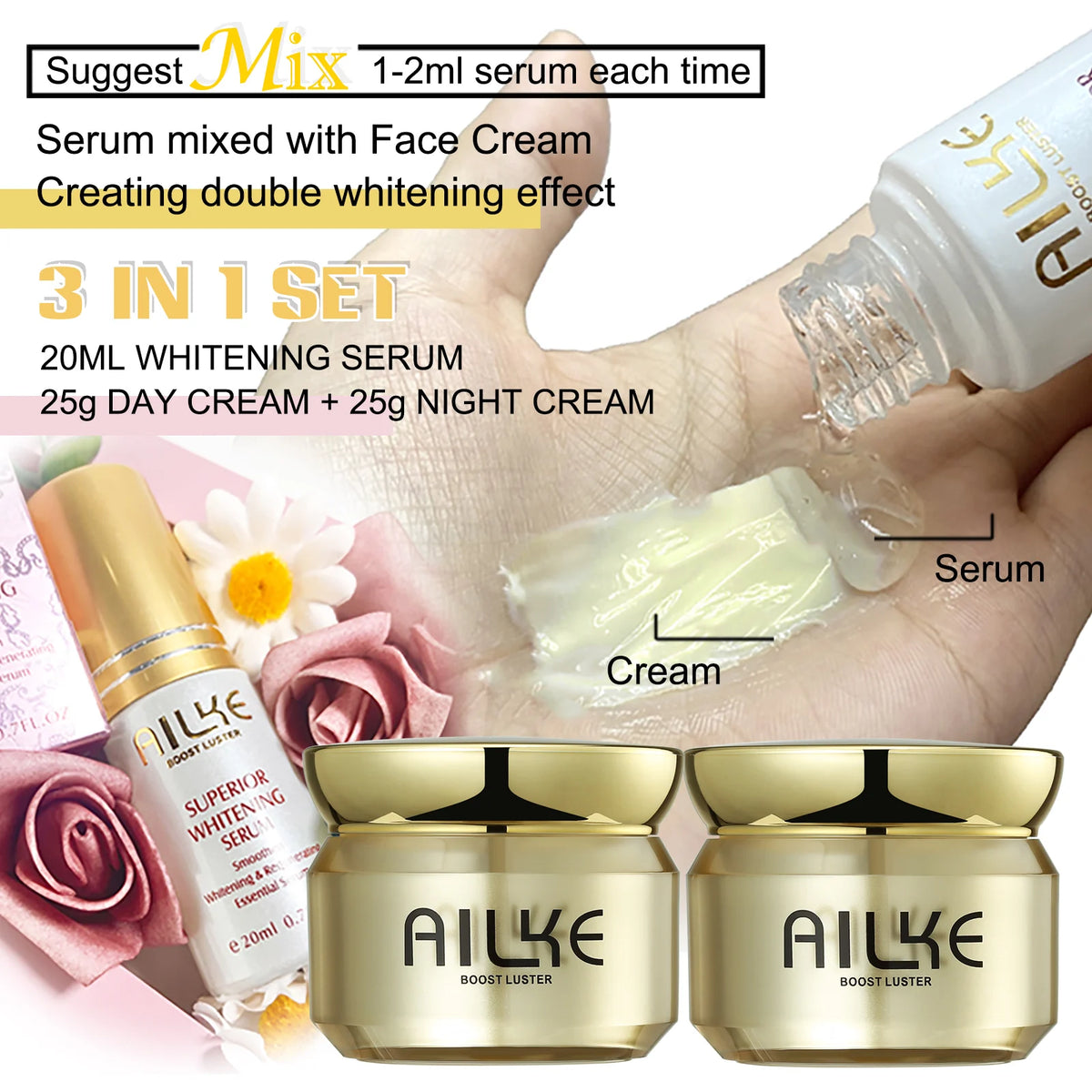 AILKE Glutathione Whitening Face Care Set – Dark Spot & Freckle Correcting Skincare | All Skin Types
