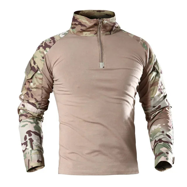 Men's Tactical Military Long Sleeve Hiking T-Shirt — Moisture-Wicking, CP Camo Style | Hunting, Climbing & Outdoor