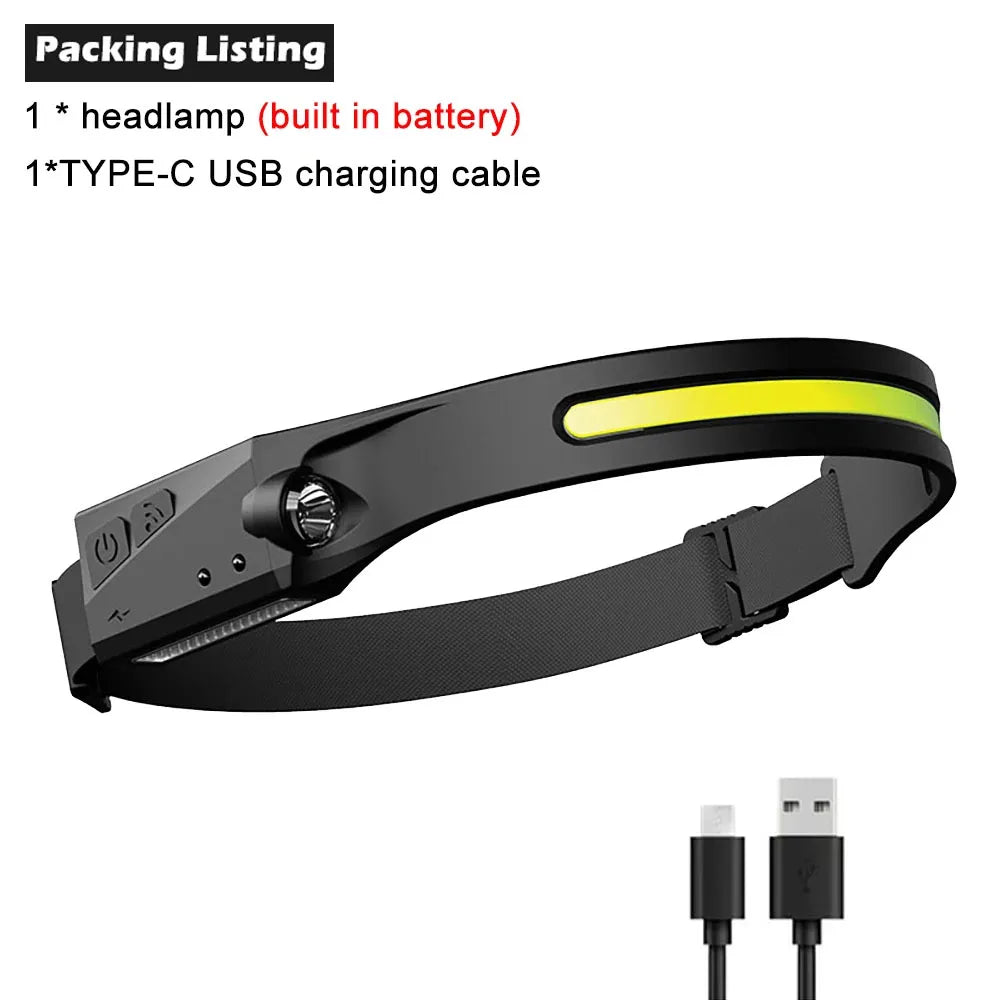 LED Induction Headlamp — 230° Wide Beam, 6 Modes, Motion Sensor | USB Rechargeable, Waterproof