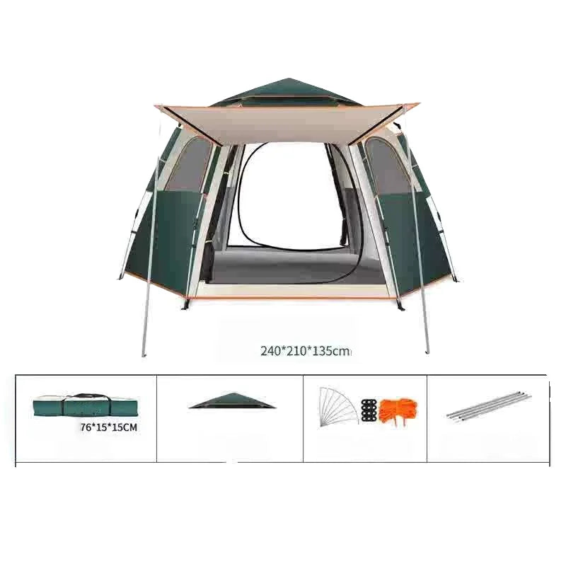 Hexagonal Auto-Open Camping Tent – 3–4 Person, Rainproof, Mosquito-Proof (S & L)