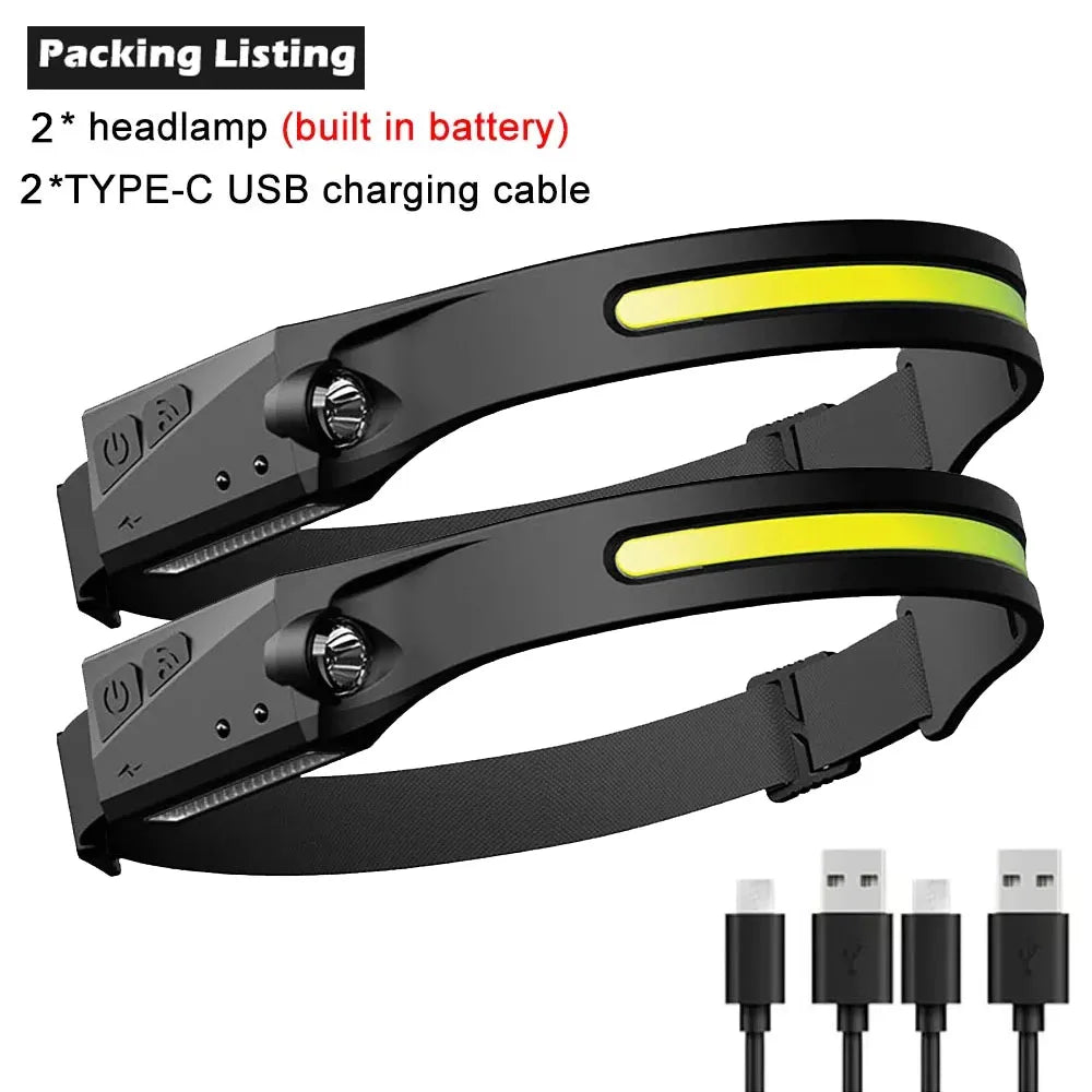 LED Induction Headlamp — 230° Wide Beam, 6 Modes, Motion Sensor | USB Rechargeable, Waterproof