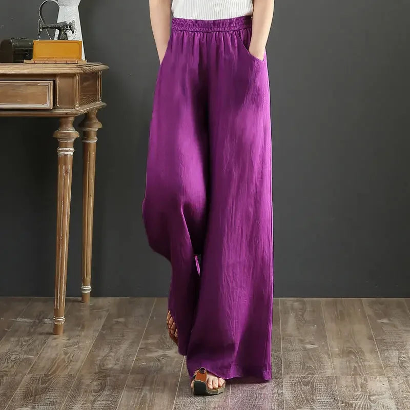 Women's Linen Baggy High Waist Trousers – Loose Elegant Slacks | S–3XL